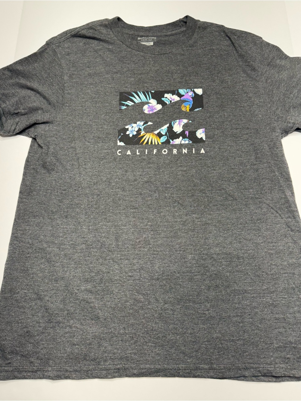 Billabong Charcoal Short-Sleeve Tee with Floral Logo